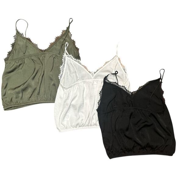 Express Black White Olive Camisole Lace Trim Cami Sleeveless Tank Top S Set of 3 - Picture 2 of 8